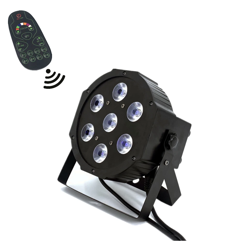 Wireless Remote Control LED The brightest 8 dmx Channels Led Flat Par 7x12W RGBW 4IN1 Fast Shipping