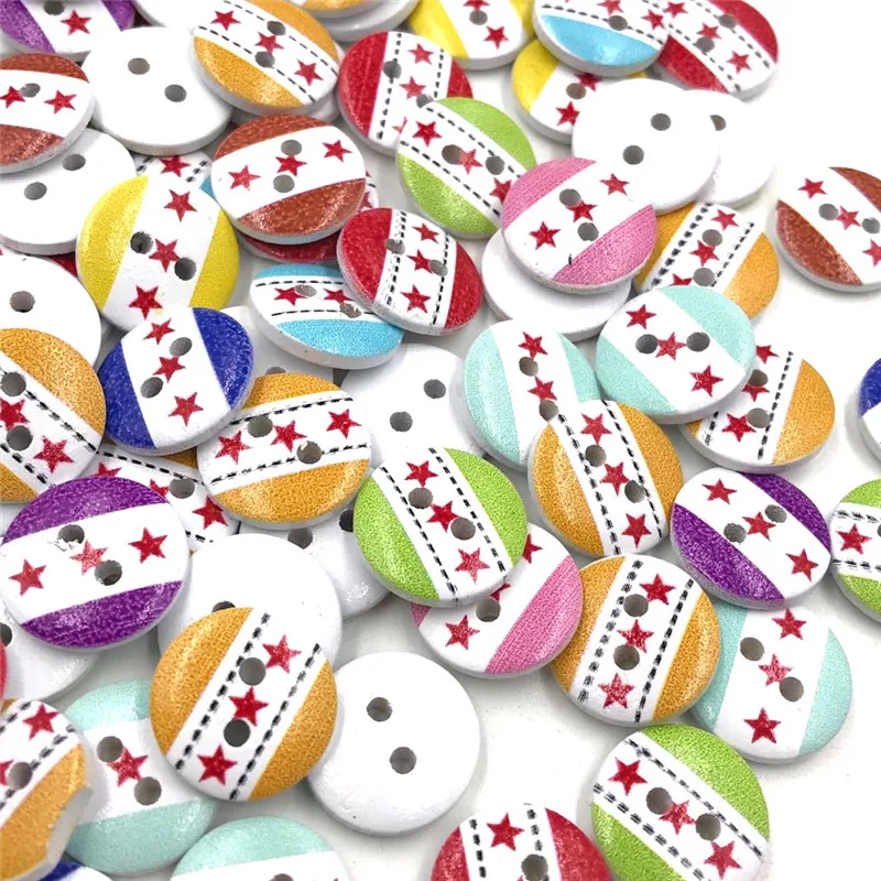 

50pcs 15mm Mix Star Wood Buttons Wooden Buttons Fit Sewing and Scrapbook WB444