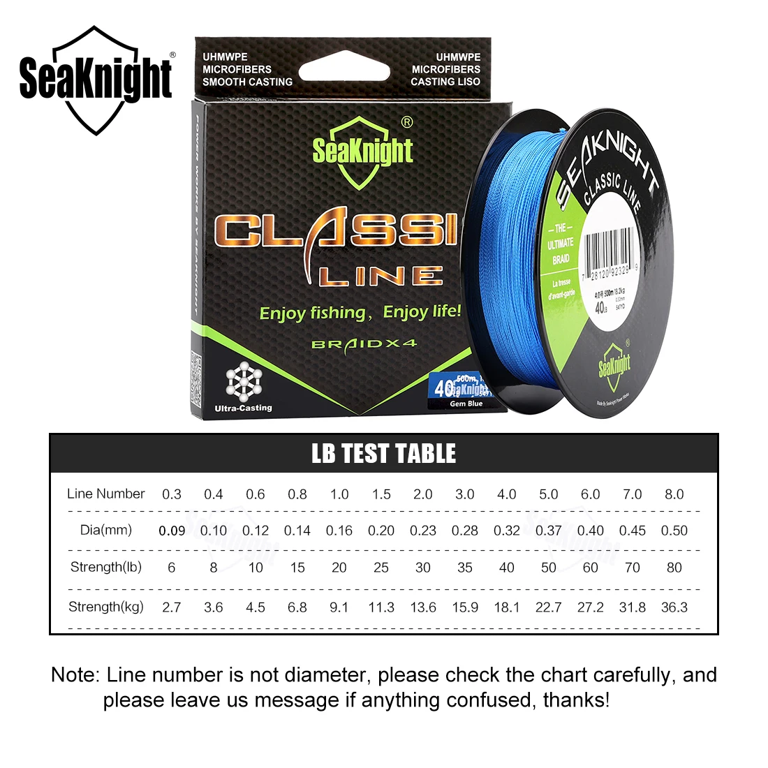 SeaKnight Brand Classic Series 500M Braided Line 4 Strand PE Line Multifilament Fishing Line 6 8 10 15 20 30 40 50 60 80LB