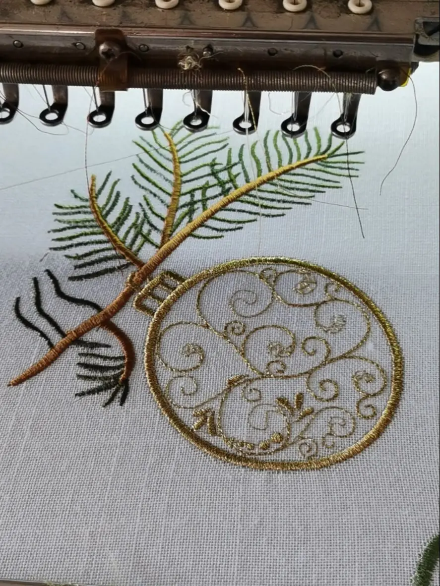 Christmas Napkin, Placemat, Hemstitch, Cotton+Linen, Table Decoration,  Embroidery Xmas Ball, Pine cone