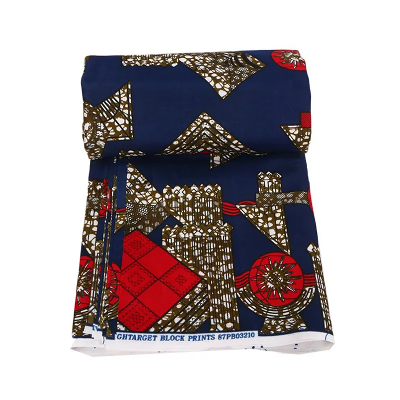 100% Polyester Navy Blue Color Red Pattern Print Fabric African Pagnes Veritable Guaranteed Real Wax Printed Fabric