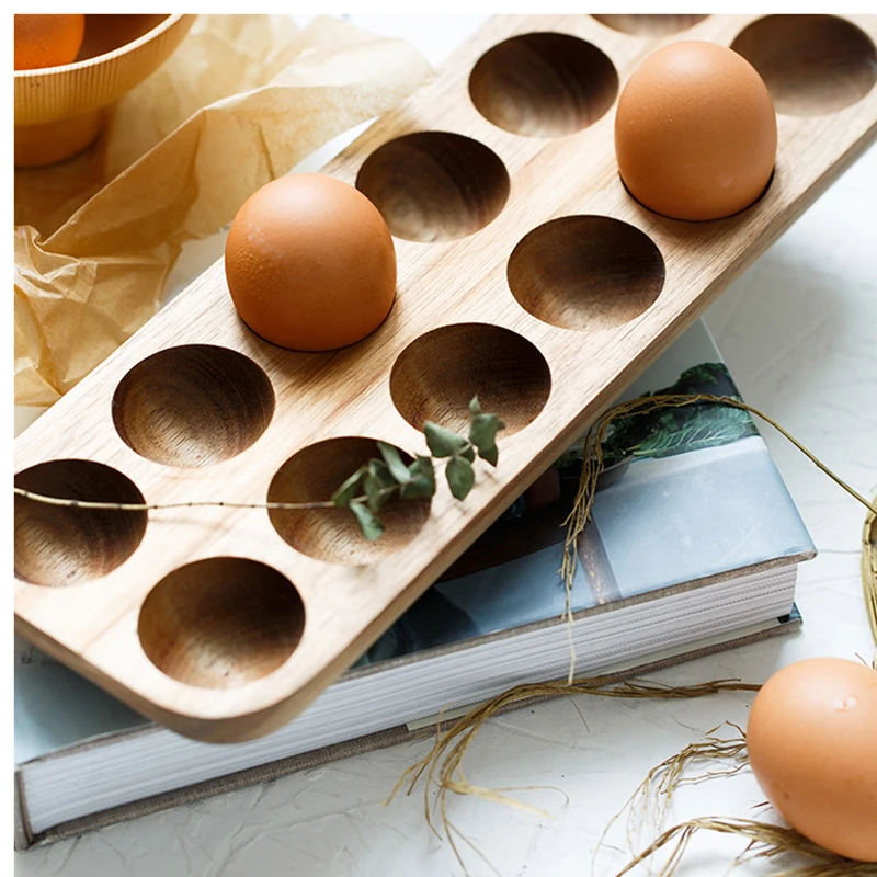

Wooden Egg Storage Tray Fresh-Keeping Box Storage Tray for Egg Refrigerator Multi-Compartment Kitchen Packaging Box Storage Tool