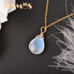 ITSMOS 천연 월장석 미국 14k 골드 쥬얼리 체인 펜던트 목걸이 여성을위한 간단한 우아한 보석 Romatic Gift