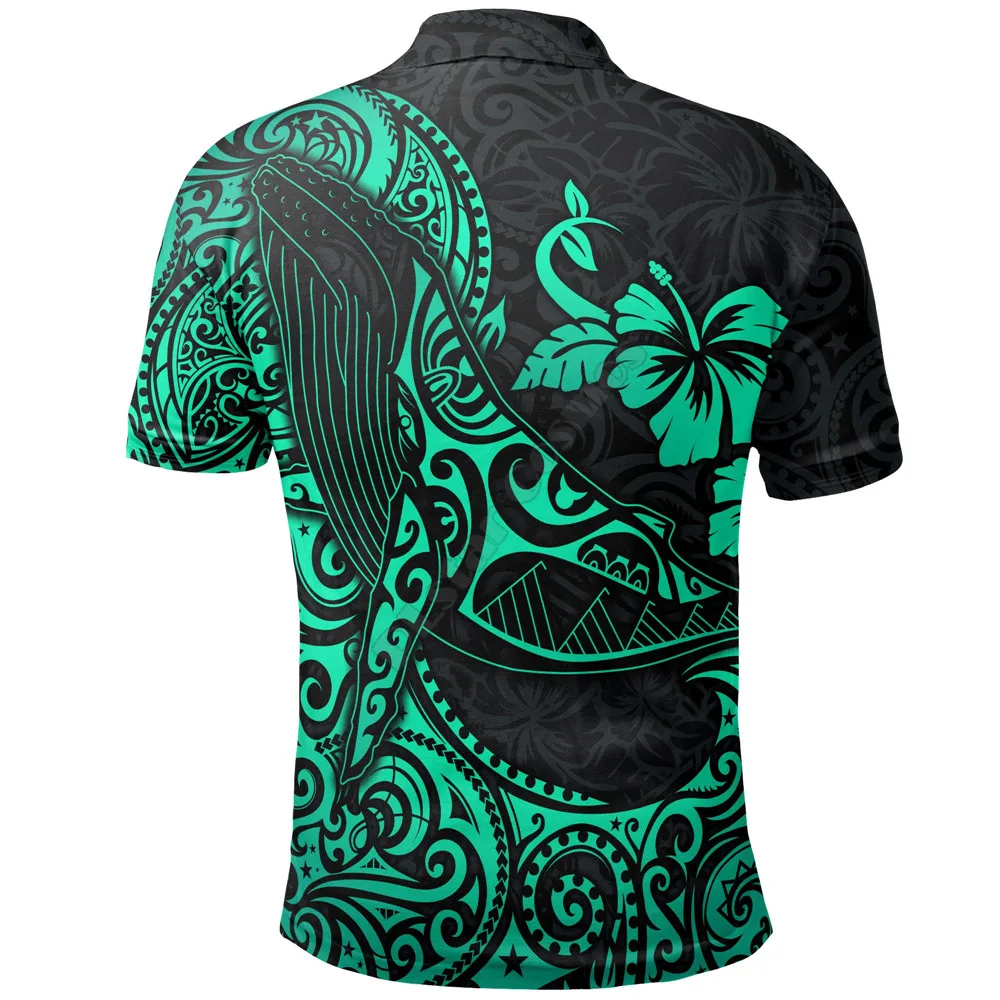 Polynesian Hawaii Polo Shirt Polynesian Turquoise Humpback Whale 3D Printed Polo Shirt Men Women Short Sleeve Summer T-shirt 01