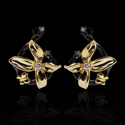 High sense of luxury earring super flash purple zircon gold bow Earring net red two-color black gold earrings for women