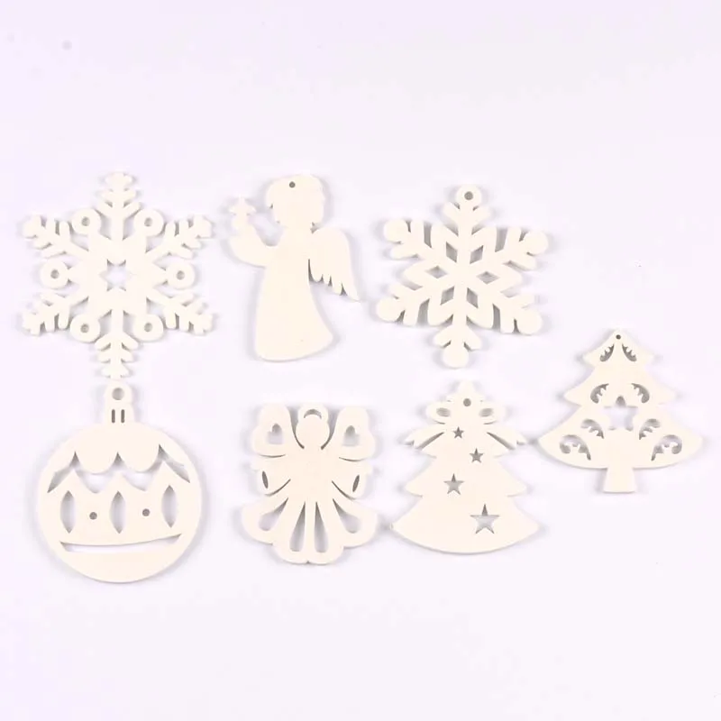 5pcs + 1m corda di canapa ornamento per albero di natale pendenti in legno appesi angeli bianchi/albero/fiocchi di neve decorazioni natalizie per la