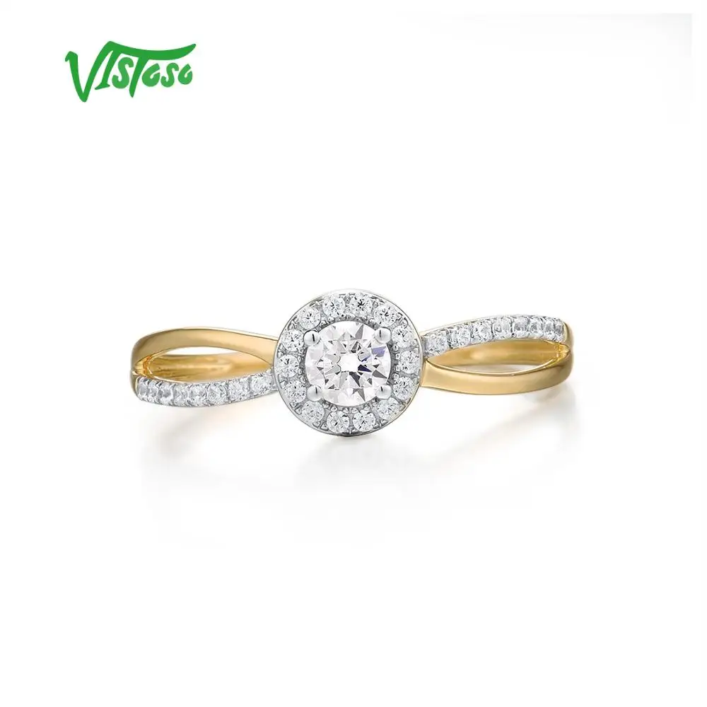 VISTOSO Gold Rings For Women Genuine 9K 375 Yellow Gold Ring Sparkling White CZ Promise Band Rings  Anniversary Fine Jewelry