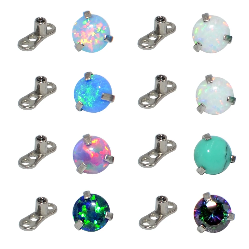 1pcs Micro Dermal Anchor Top Skin Diver Dermal Anchor Surface Piercing Implants Opal CZ Gem Internally Threaded Body Jewelry 4mm