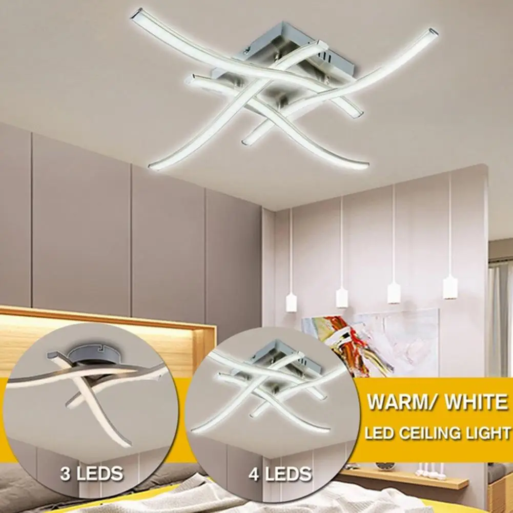 Modern LED Ceiling Light 21W 3000K Night Light Forked Shaped Ceiling Lamp for Living Room Bedroom Decor Curved Design Lamp