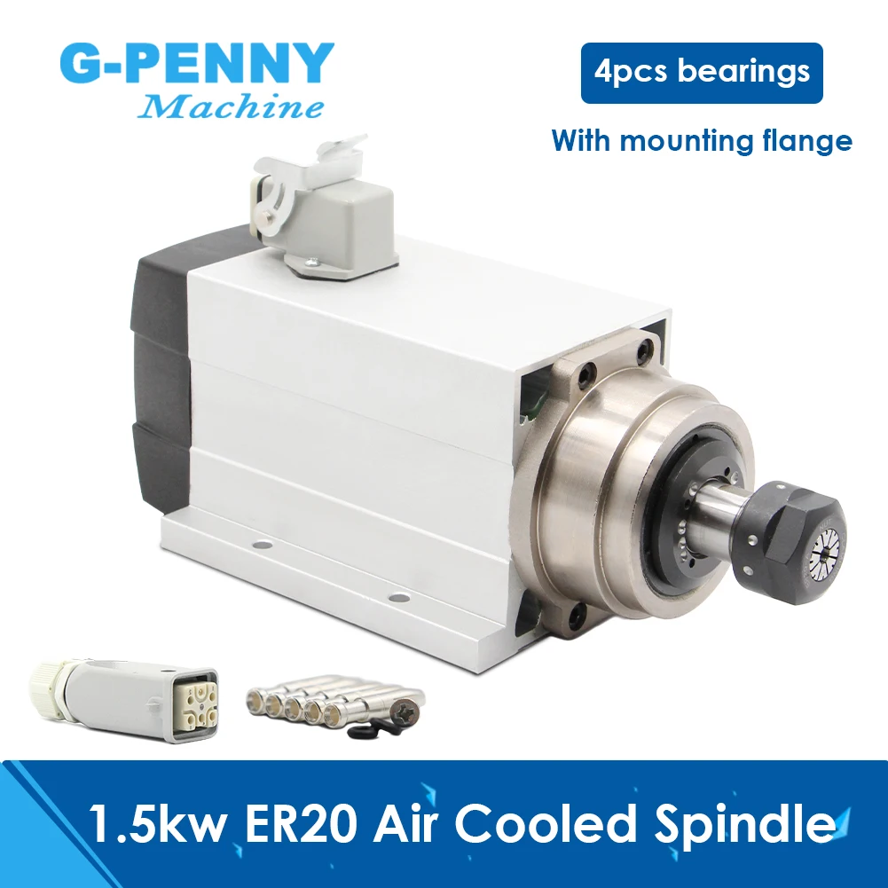 g-penny 1.5kw ER20 air cooled spindle motor with flange 4 pcs bearings square spindle motor wood working 0.01mm accuracy