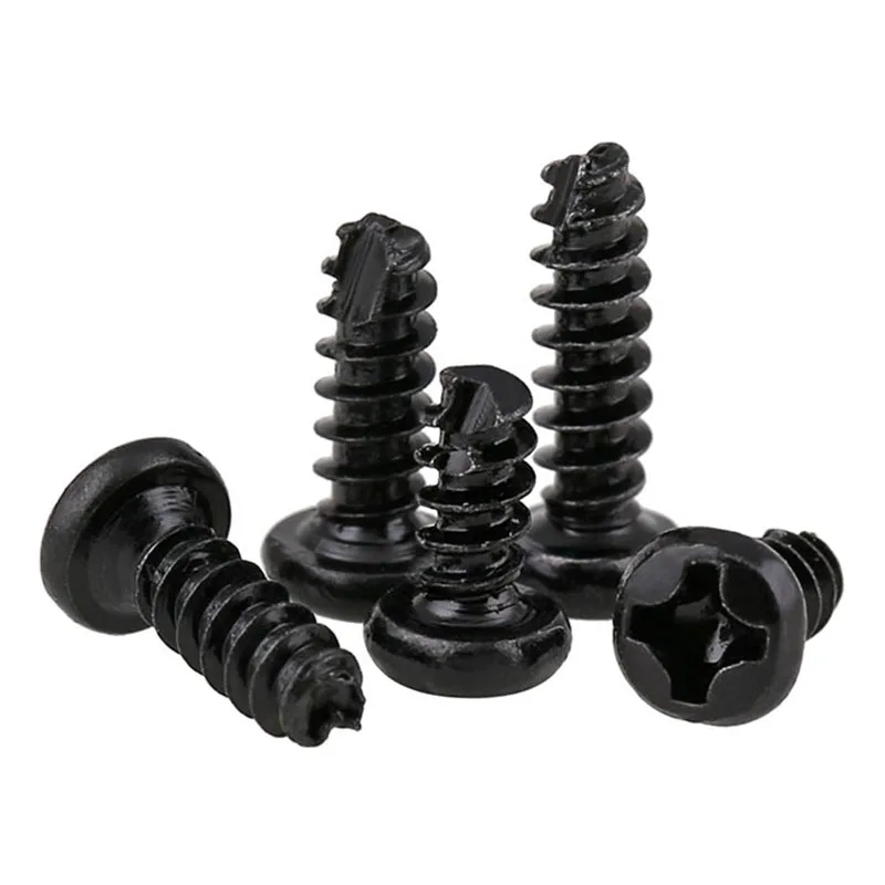 200pcs Black Cross Pan Head Cutting Tail Self Tapping Smail Screw PT Phillip's Round Head Self Drilling Screw M2M2.3M2.6M3