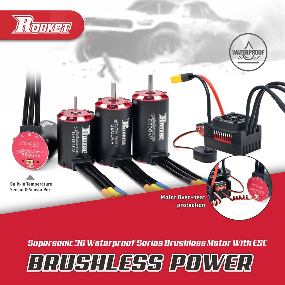 Rocket V2 supersonic Built -in Temperature Sensor Brushless Motor 3650 3660 3665 50A 60A 80A ESC for 1/8 1/10 RC Car Off-Road