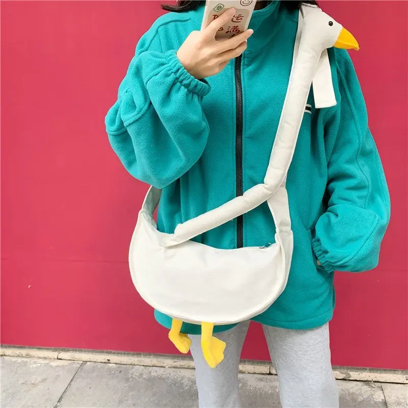 Summer Canvas Bag Women's 2021 Trend Cute Goose Shopper Bag Woman Cartoons Girl Casual Messenger Bag Funny Shoulder Bag Female