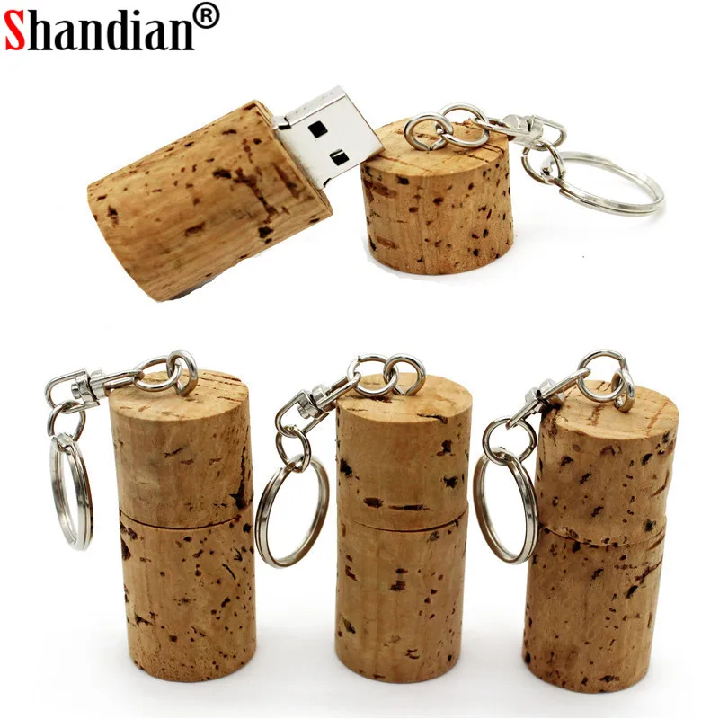 

SHANDIAN Wooden cork USB flash drive wood bottle plug pendrive 4GB 16G 32G 64G memory stick personality logo with keychain gifts