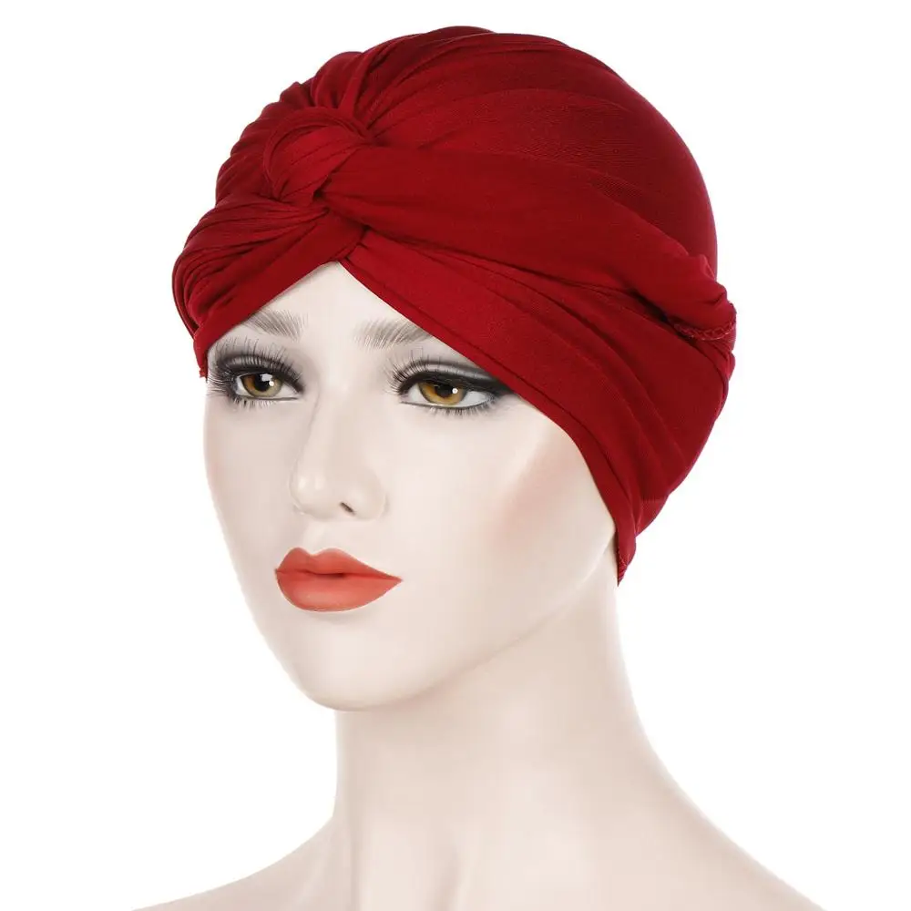 Turbante elástico de moda musulmana para mujer, gorro indio de algodón, Hijab islámico, envolturas para la cabeza