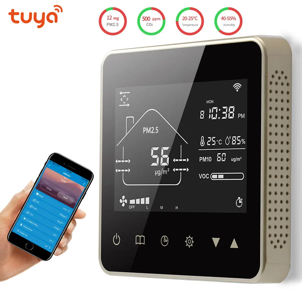 

Tuya 4 In1 Temperature Humidity Detector Carbon Dioxide Control WIFI CO2 PM2.5 VOC for Control Ventilation System