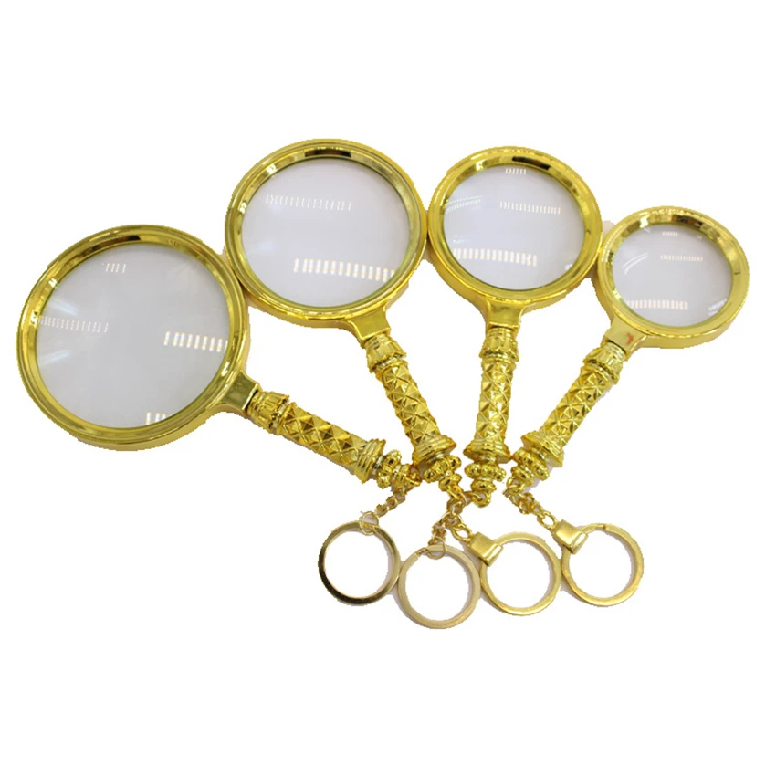 Vintage Gold Magnifying Glass with Keychain, 60mm, 70mm, 80mm, 90mm, Handheld Reading Magnifying Glass Magnifier for Seniors