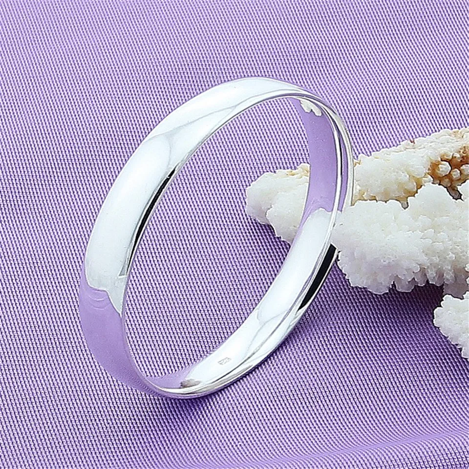 925 Sterling Silver Smooth Solid Round Bracelet Bangles For Women Men Wedding Engagement Party Jewelry Gift