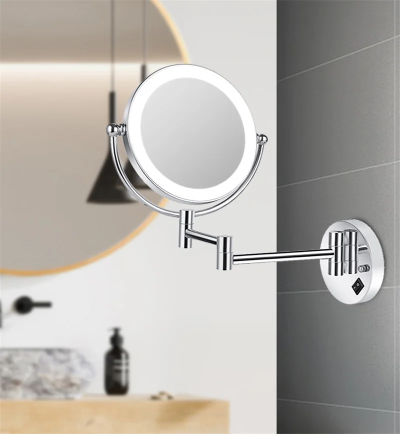 

Bathroom Mirror Wall Mounted 8 Inch Brass 3X/1X LED Mirror LED Light Folding Makeup Mirror Cosmetic Mirror Lady Gift
