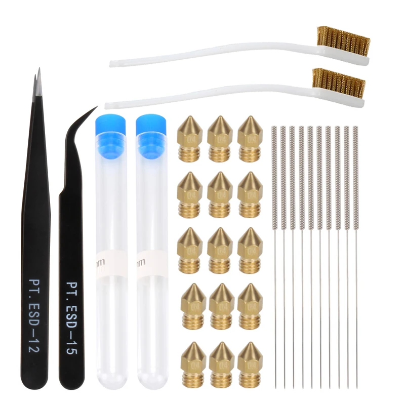 29pcs Cleaning Nozzles kit with MK8 Nozzles Cleaning Needles Copper Wire Toothbrush Brush For Cleaning Nozzle /Heating Block