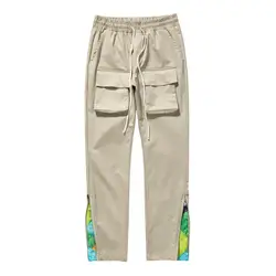 Patchwork Cashew Flower Print Side Zip Up Cargo Pants Men Y2k Streetwear Casual Functional Relaxed Fit Cargo Trousers Male