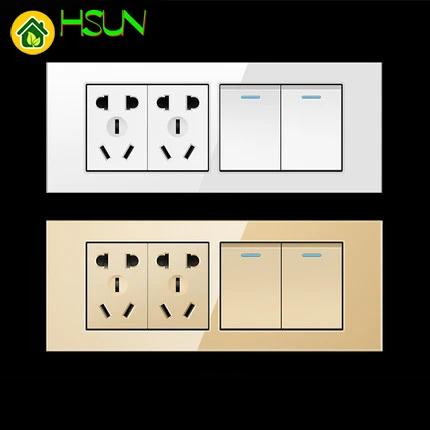 US /AU Tempered Glass Black 118 Type Switch Socket 1/2/3/4/5/6/7/8 Gang 2 Way Switch Real Glass Panel LED Guide Light Brazil Box