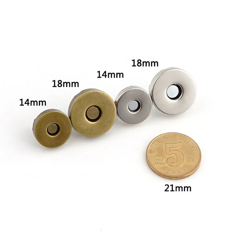 

100 set Magnetic Snap Fasteners Clasps Buttons Metal Handbag Purse Wallet Sewing Leather Parts Accessories Dia. 14mm 18mm