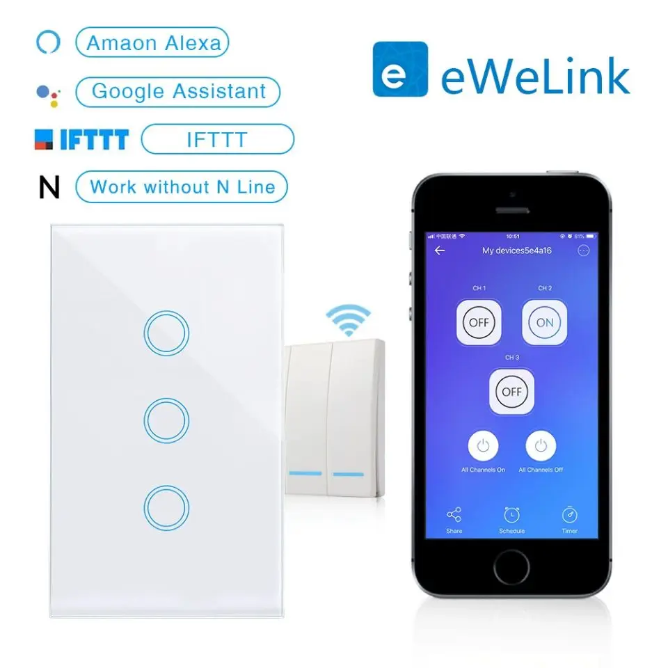 wifi remote control touch smart switch alexa voice control APP remote control switch US regulations