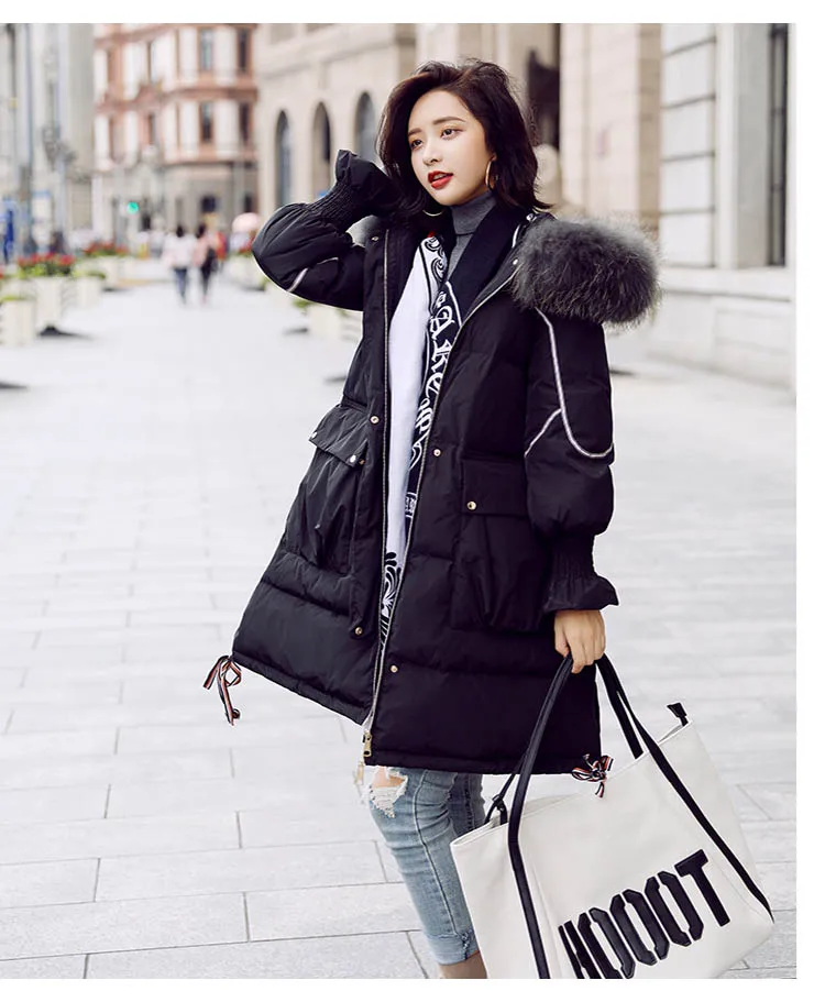 Down Jacket Boollili Woman Oversized Long Coat Winter Coat Women Raccoon Fur Collar Parka Korean Coat Chaqueta Mujer