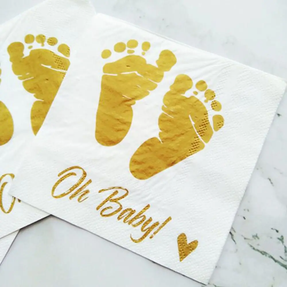 Oh Baby Gold Printing Feet Napkins Paper Napkins Decorations For Kids Gender Reveal Disposable Tableware Party Decoration