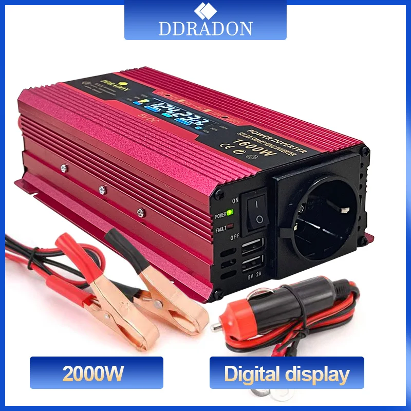 Modificado Senoidal Car Power Inverter, DC 12V para AC 220V Transformer, EU Socket Converter, Adaptador de carregador