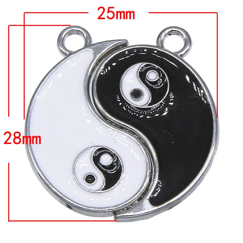 25sets/50pcs 25*18mm Couples Vintage Style Enamel  Yin Yang Gossip Charms Pendant For Necklace  Pendant Jewelry Accessories