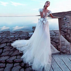 Sodigne Boho Wedding Dresses luxury Sexy Backless Princess Bridal Dress Lace Appliques Beach Long Wedding Gown Customized