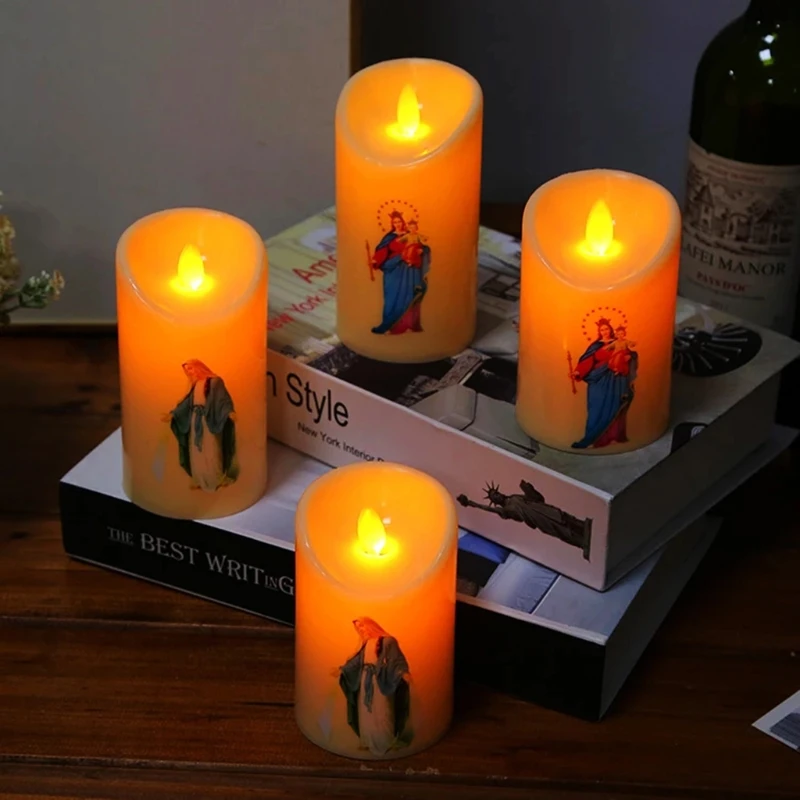 Jesus Christ Candles Lamp LED Tealight Romantic Pillar Light Creative Flameless Electronic Battery Operated