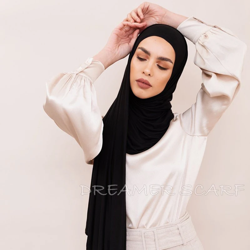 2021 Muslim One Loop Jersey Hijab Scarf Femme Musulman Instant scarf Islamic Headscarf Malaysia Hijab Female Foulard Bandana 1PC