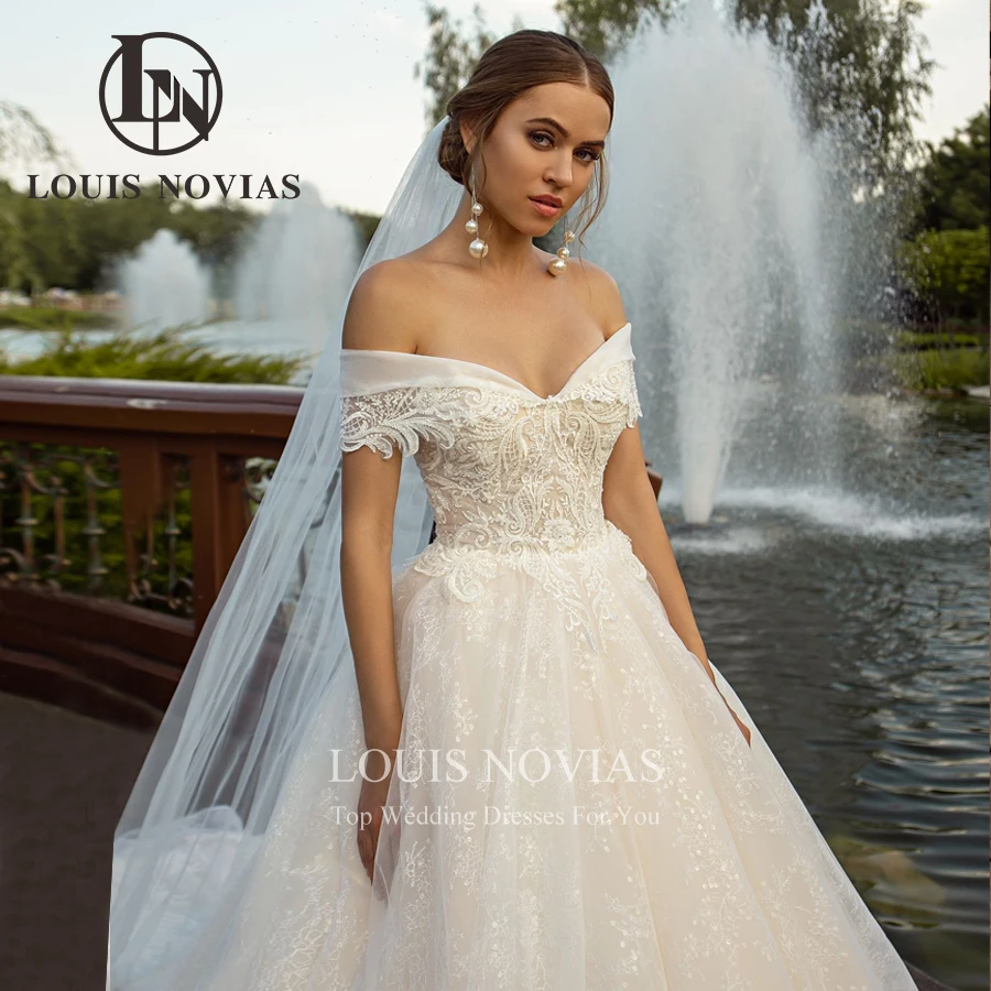 LOUIS NOVIAS luksusowe suknie ślubne dla kobiet Off the Shoulder suknia ślubna haft Sweetheart seksowna linia A Vestidos De Novia