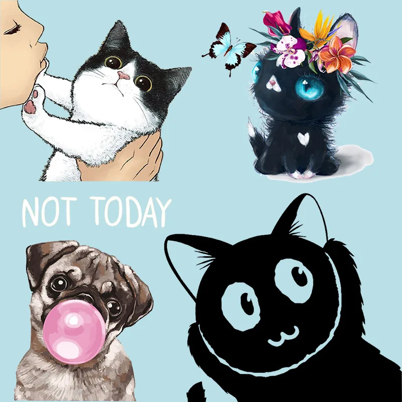 

Kawaii Cat And Dog Thermo-stickers On Clothes Cartoon Animal Applique Cute Cat Rabbit Printing Tramsfer Patch For Kids T-shirt