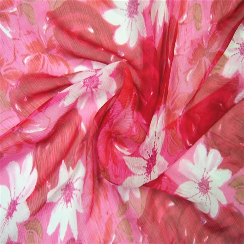 Top Quality Rose Chrysanthemum Silk Crepe Georgette Fabric with Lightweight Material for Summer Dress