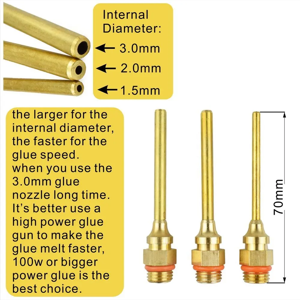 Heat Melt Glue Gun Nozzles 70x1.5mm 70x2.0mm 70x3.0mm with Mini Wrench Hot Glue Gun Nozzles Adhesive Tool Mouth Universal