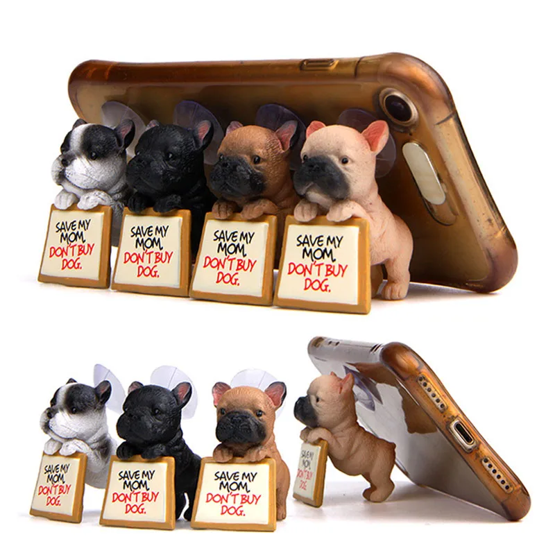 French Bulldog  Figurines Dog Sucker Design Phone Holder Home Car Decor Mini Pet Miniatures Ornaments  Crafts Accessories