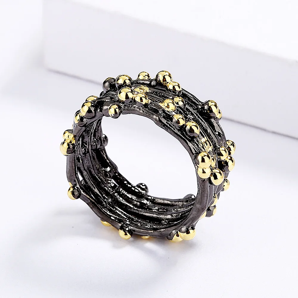 High Quality Unique Jewelry Polka Dot Black Gold Ring Women's Multi-layer Fashion Set Ring Wedding Party Ring Gift