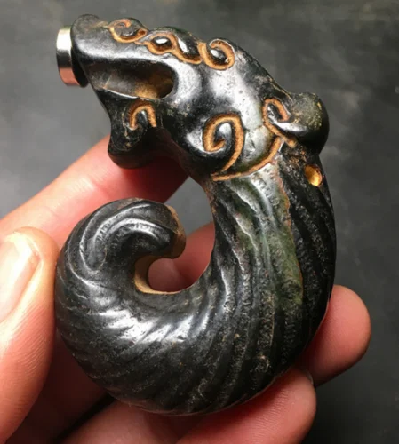 الصينية اليشم ثنائية شيه قلادة ثقافة الجبل الأحمر المغناطيس الأسود محظوظ سحر فنغ شوي تميمة للحماية تصميم اليشم التنين