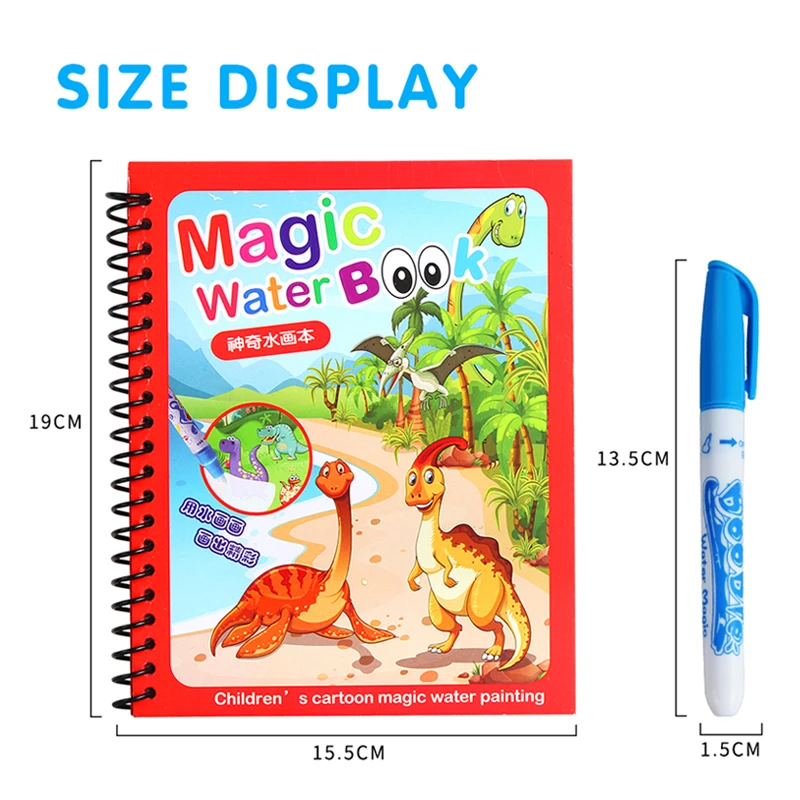 Libros mágicos de agua para colorear para niños pequeños, juguete educativo de dibujo reutilizable, con bolígrafos de agua, Wow