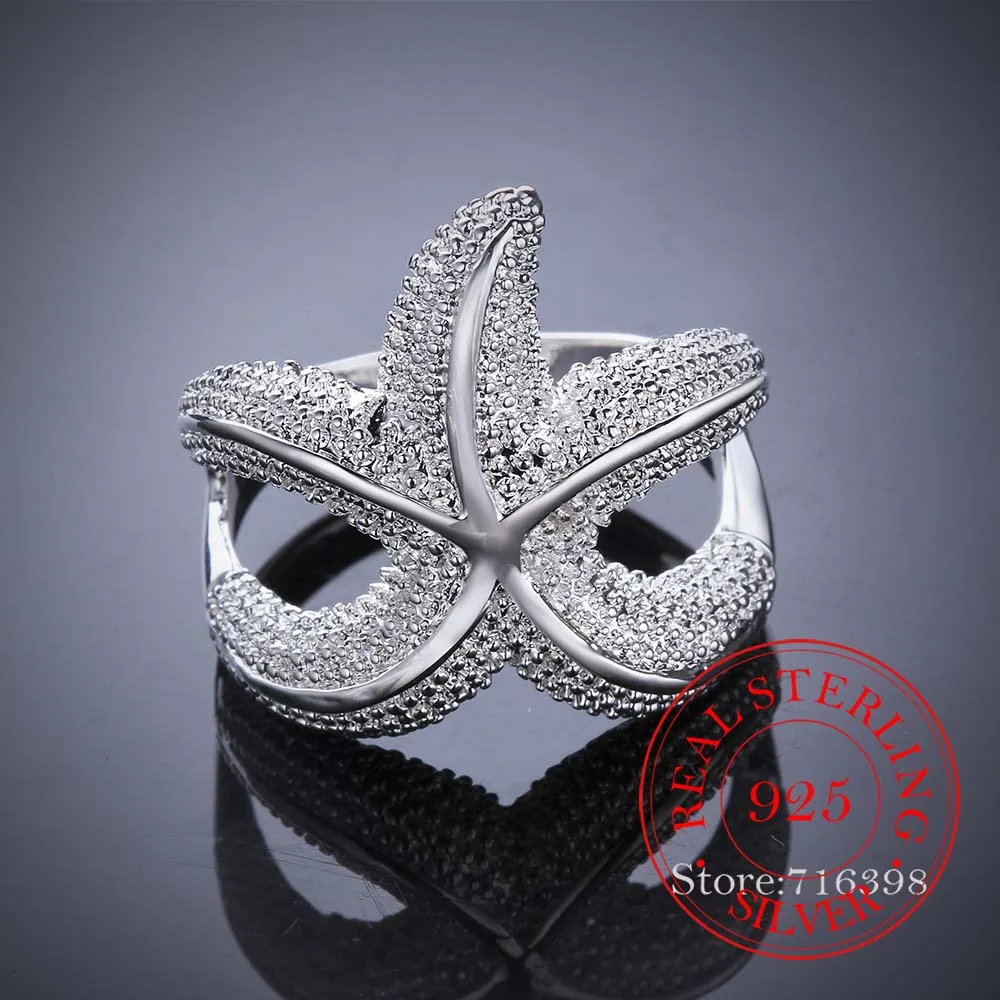 High-quality 925 Sterling Silver Rings for Women Men Female Cute Starfish Crystal Infinity Ring Bague Argent 925 Anillos Mujer