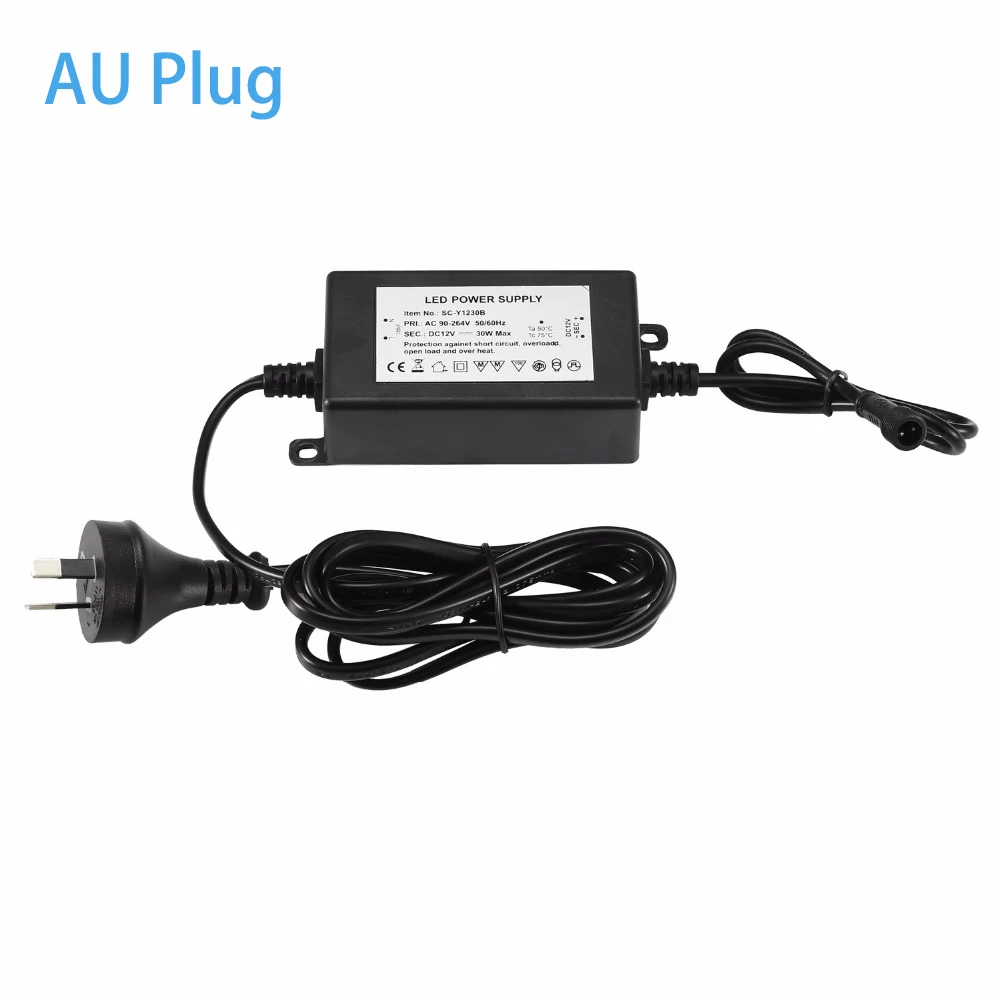 IP67 Tahan Air 12Volt 30W Transformator Driver LED Catu Daya untuk Lampu Luar Ruangan atau Dalam Ruangan EU,US,UK,AU Input Steker: 90-264VAC