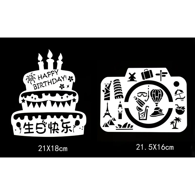 

2pc Stencil Birthday Cake Type Painting Template Diy Stencil Accessories Sjablonen For Scrapbooking Reusable