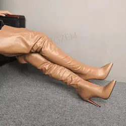 DOHBANER Women Over Knee Boots Back Zip Faux Leather High Heels Boots Frauen Stiefe 4 Seasons Shoes Woman Large Size 39 43 47