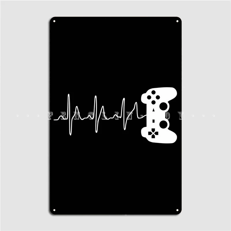 Gamer Heartbeat Metal Sign Funny Cinema Living Room Pub Garage Wall Decor Tin Sign Posters