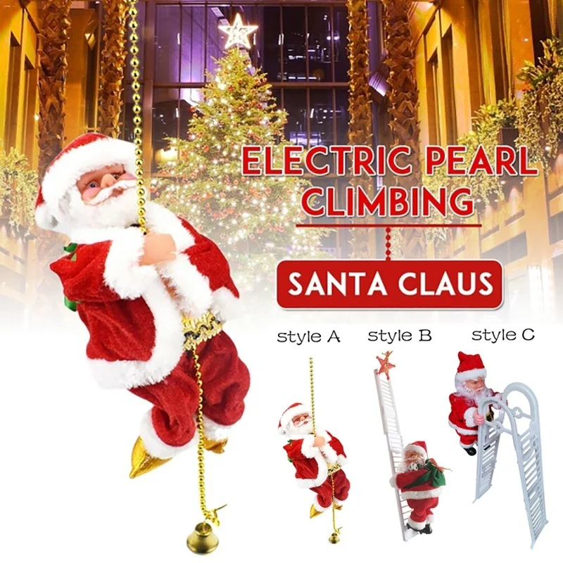 2021 Santa Claus Decoration Electronic Toys Kids Doll Toys Christmas Musical Climbing Ladder Gift Home Office Decoration