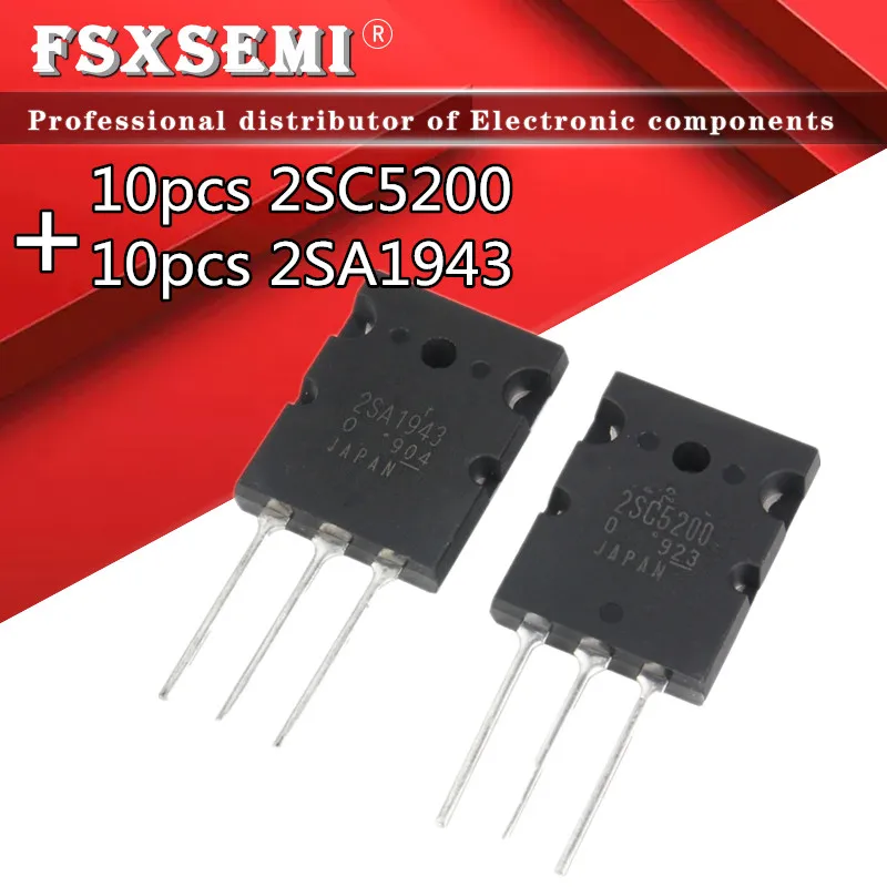 

20pcs 2SC5200 2SA1943 TO-3P Audio amplifier IC 10pair ( 10PCS C5200 + 10PCS A1943 ) High power amplifier triode TO-247